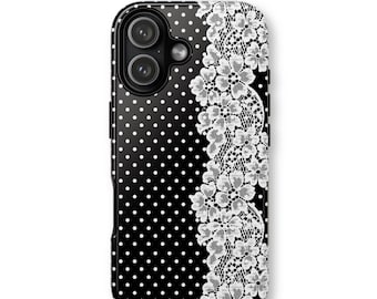 Black Polka Dot Phone Case: Spitzenmuster Elegante stoßfeste Schutzhülle (iPhone Samsung Google)