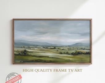 Spring landscape Frame TV art, Bright Modern Summer Scenery TV Art, Farmhouse Countryside Painting, Large Wall Art, Spring oil painting