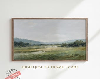 Spring landscape Frame TV art, Bright Modern Summer Scenery TV Art, Farmhouse Countryside Painting, Large Wall Art, Spring oil painting
