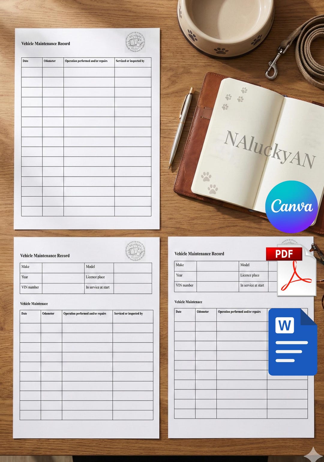 Vehicle Maintenance Log Printable | Car Service Record PDF | Auto ...