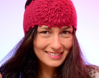 Garnet headband, hippie style ear warmer, Crochet winter headband,  ear warmer, merino wool ear warmer