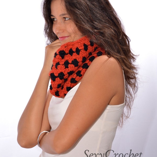 50% OFF! Christmas sale! Crochet Scarf Cowl "Ladybug", knitting scarf, fashion crochet cowl scarf, handmade