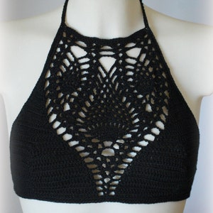 Halter neck crochet crop. Black halter top, hippie top, music festival top, beach summer top, crochet tank image 4