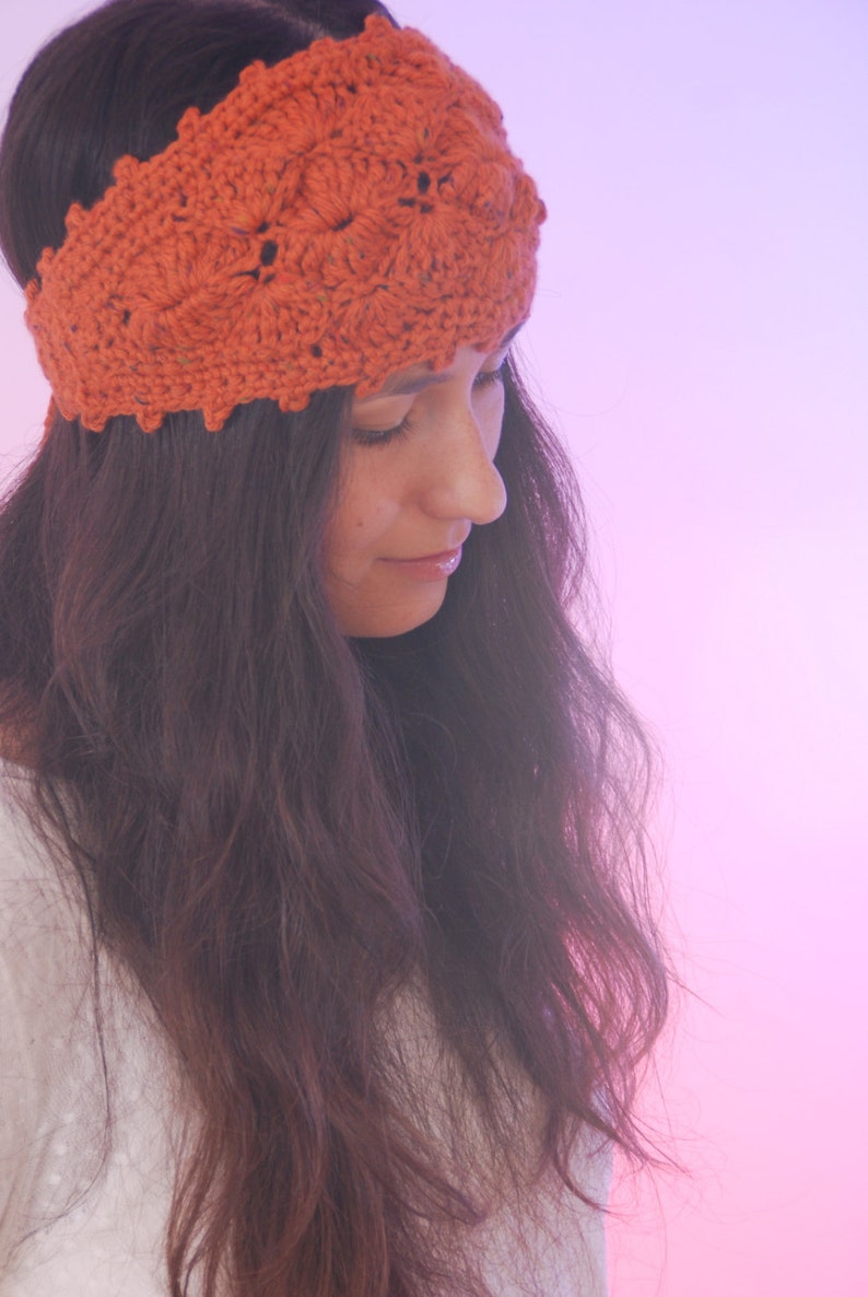 Pumpkin-colored knits, Chunky headband, orange wool headband, crochet ear warmer, autumn colors headband 画像 2