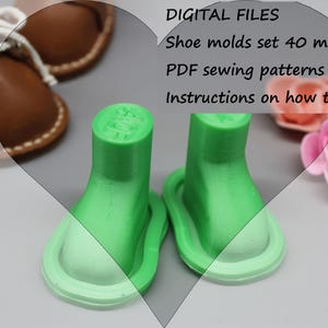 DIGITAL Files Shoe molds set 40mm length + PDF sewing patterns and Instructions on how to make a Leather boots, Shoe dolls craft set