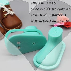 DIGITAL Files Shoe molds set Gotz dolls + PDF sewing patterns and Instructions on how to make a Leather boots, Shoe dolls craft set