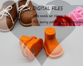 DIGITAL Files Shoe molds set 52mm length + PDF sewing patterns and Instructions on how to make a Leather boots, Shoe dolls craft set