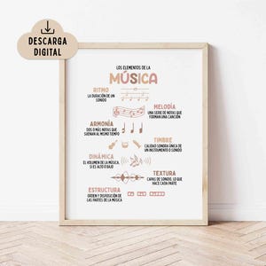 Elementos Musicales Poster, Music Elements BOHO (Digital Download) Printable in Spanish, Classroom Decor, Music Education