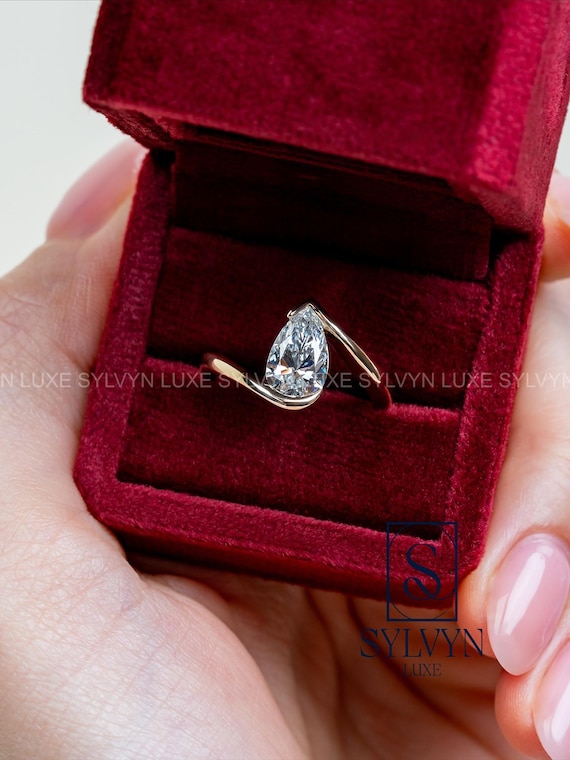 Pear Cut Lab Grown Diamond Ring, Gold Wrap Setting