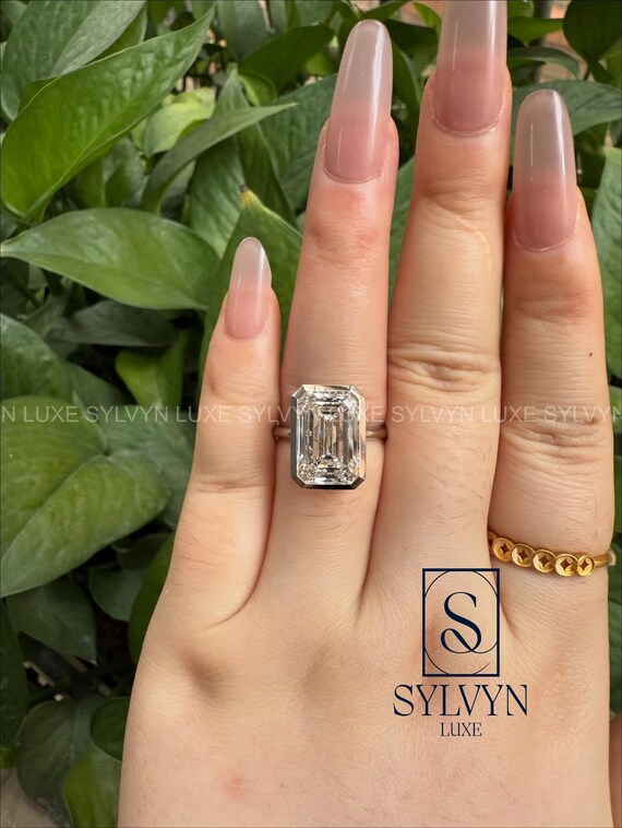 Bezel Set Emerald Cut Lab Grown Diamond Ring, Gold Engagement Anniversary Ring, IGI Certified, Gift For Her, Valentine's Day Gift