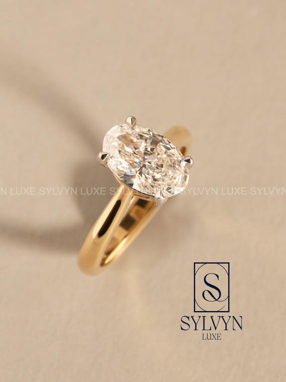 Oval Cut Lab Grown Diamond Engagement Ring, Classic Solitaire Solid Yellow  Gold Prong Setting Luxury Proposal Ring IGI Certified