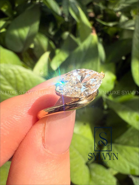 Marquise Cut IGI Certified Diamond Engagement Ring Lab Grown Diamond Solitaire Ring, 14K Yellow Gold Wave Band, Valentine's Day Gift,