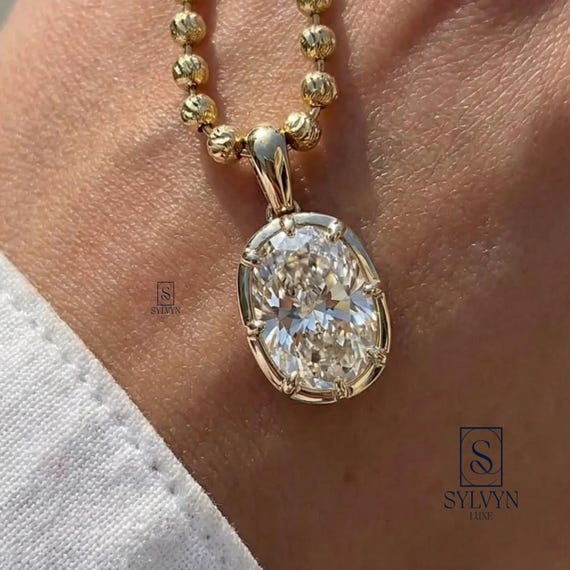 Antique Oval IGI Certified Lab Grown Pendant Bezel Set Prong Oval Cut  Pendant Charm Women Gift   Pendant 14k Yellow Gold Diamond Pendant