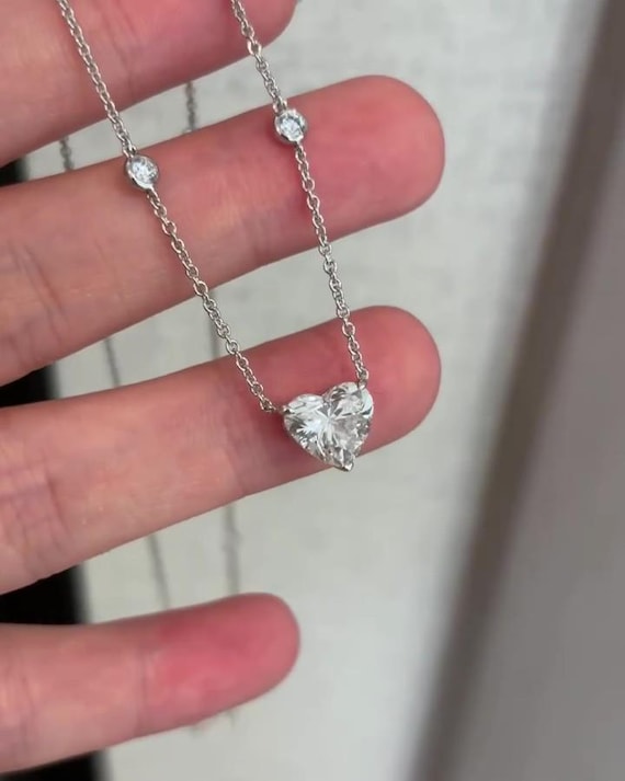 Heart Shape Lab Grown Diamond Solitaire Pendant Silver, Solid Gold: Yellow Gold Claw Setting