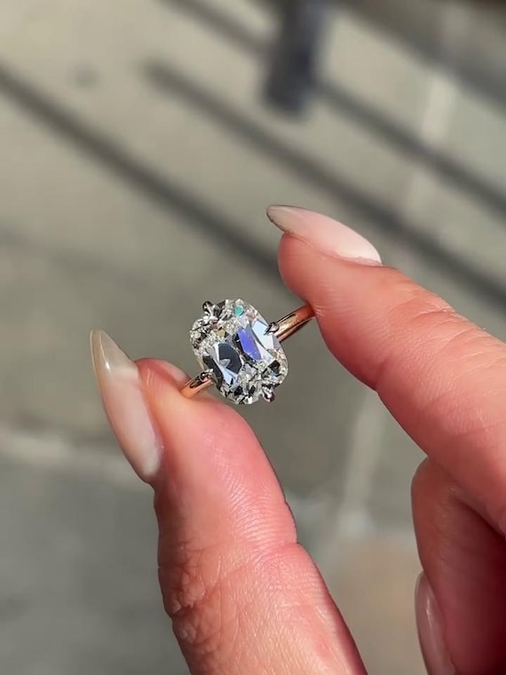 Cushion Old Mine Cut Lab Grown Diamond Solitaire Ring, Minimal Gold Engagement Ring, Classic Cushion Proposal Ring