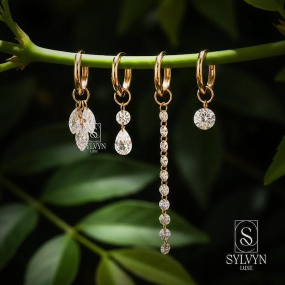 14K Gold Lab Diamond Drop Earrings, Interchangeable Charms, Eco-Friendly