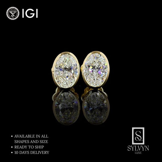 Lab Grown Diamond Stud Earrings – 14k Gold Bezel Set, IGI Certified