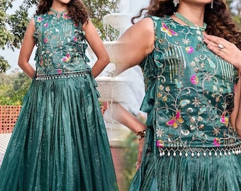 Séquence de broderie Gold crush pour tenues de mariage avec ensemble Lehenga Choli Thared Work