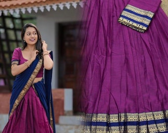 Kanchipuram Kanchi Cotton Half Saree Lehenga Set, Zari Weaving, Custom Blouse