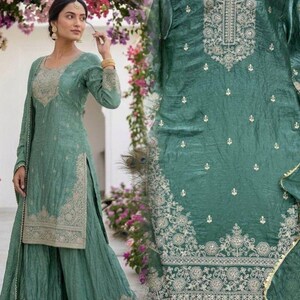 New Designer Heavy Embroidery Sequence Work Top-Bottom And Dupatta Set Fully Stitched Ready To Wear