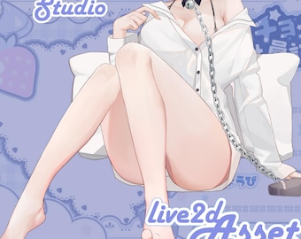 May include: Digital illustration of a headless figure wearing a white button-down shirt, a black bow collar, and a silver chain. The text "Vtube Studio" and "live2d Asset" are visible on a light purple background.