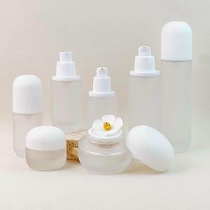 Empty Frosted Glass Cosmetic Bottles and Jars, Refillable Lotion Bottle, Spray Bottle, Cream Jar, Minimalist Skincare Packaging
