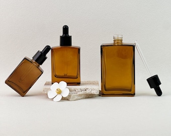Amberkleurige glazen druppelflesje, 30 ml 50 ml 100 ml pipetfles met etherische olie, hervulbare serumfles, vierkante apothekersfles, serumflesjes