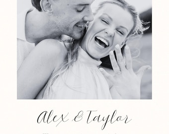 Reserva la fecha / Anuncio de boda con foto en blanco y negro / Diseño minimalista elegante / Archivo digital 4×6