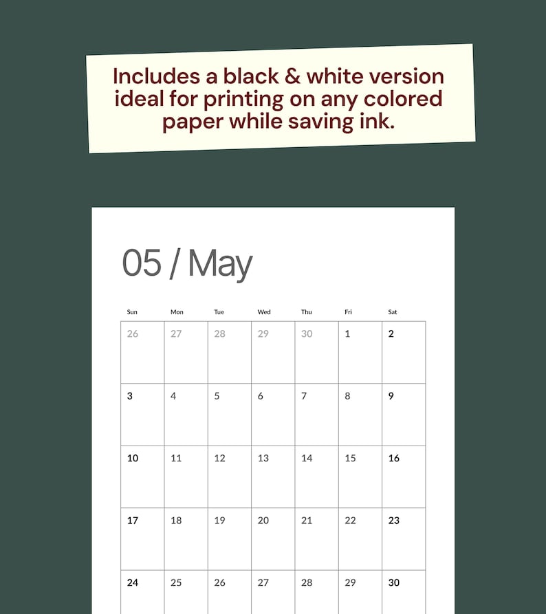 2026 Printable Calendar | A4, A3 | Color and Black & White | Digital ...