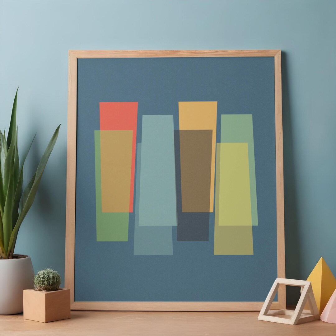 Mid Century Modern Wall Art, Bauhaus Geometric Print, Abstract Colorful ...