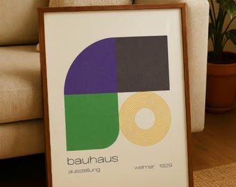Bauhaus Exhibition Poster Print, Mid Century Modern Wall Art, Geometric Abstract Art