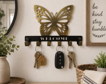 Butterfly Key Holder for Wall, Welcome Key Hook Rack, Entryway Organizer, Metal Wall Mounted Key Hanger, Home Decor, Housewarming Gift.
