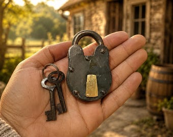 Antique Iron Padlock with Keys – Vintage Style Rustic Home Decor Lock
