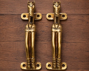Horse Brass Door Handle Pull, Horse Head Cabinet Handle, Solid Brass Barn Door Handle, Western Farmhouse Hardware, Luxury Horse Decor