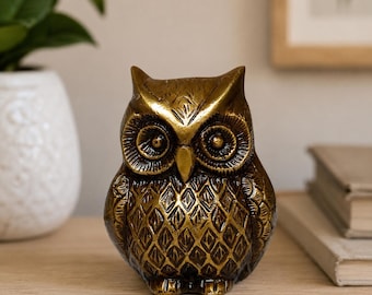 Solid Brass Owl Figurine, Handmade Owl Statue, Vintage Brass Owl Decor, Owl Lover Gift, Bookshelf Decor, Desk Decor