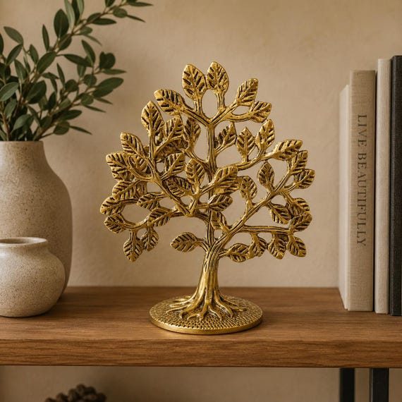 Brass Tree of Life Decor Statue 6 Inch | Golden Tree Sculpture | Spiritual Home Decor | Office Desk Accent | Housewarming Gift