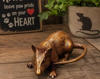 Solid Brass Rat Figurine | Heavy Brass Mouse Statue | Rat Lover Gift | Vintage Animal Sculpture | Desk Decor | Gothic Cottagecore Decor