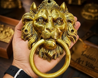 Antique Brass Lion Head Door Knocker, Solid Brass Royal Entry Hardware, Vintage Statement Decor