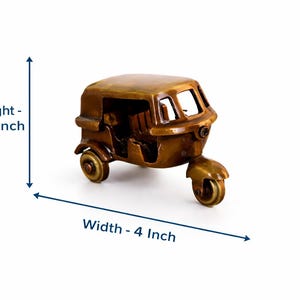 Handcrafted Brass Auto Rickshaw Miniature | Vintage Tuk Tuk Indian Showpiece, Desk Decor image 3