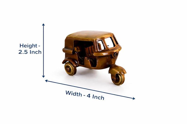 Handcrafted Brass Auto Rickshaw Miniature | Vintage Tuk Tuk Indian Showpiece, Desk Decor image 3