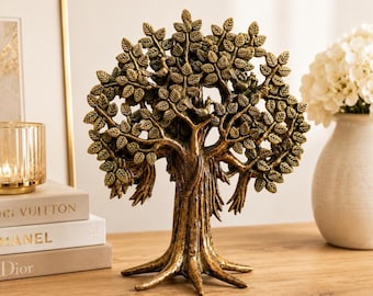 Solid Brass Tree of Life Sculpture, Antique Finish, Handmade Artisan Decor