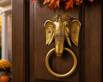 Solid Brass Elephant Door Knocker, Antique Finish, Farmhouse Boho Entry Decor