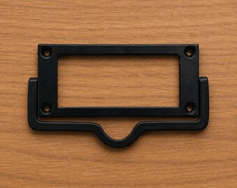 Black Iron Library Drawer Pull with Label Holder, 125mm Card Catalog Handle, Apothecary Cabinet Pull, Vintage Style Furniture Hardware
