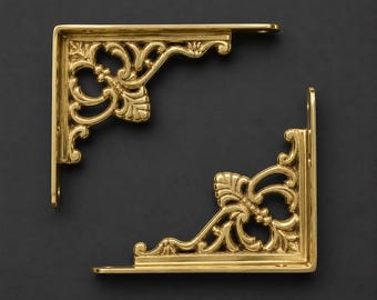 Solid Brass Shelf Bracket 5" | Victorian Ornate Wall Shelf Bracket | Decorative Brass Corbel | Heavy Duty Shelf Support | Gold Bracket