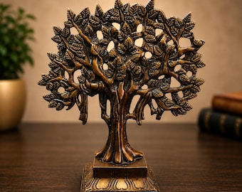 Handcrafted Solid Brass Tree of Life Sculpture | 8 Inch Antique Finish Decor