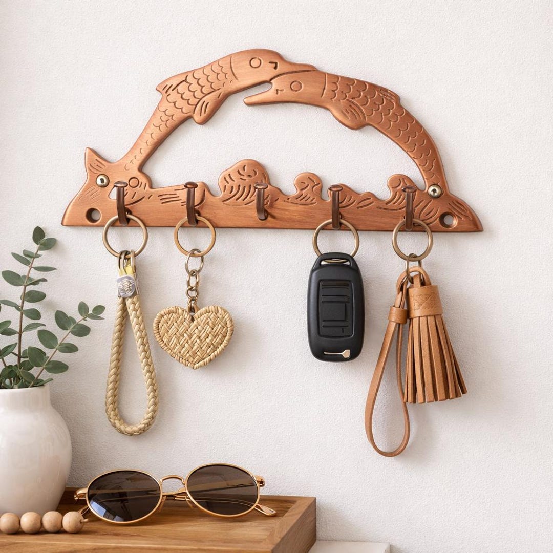 Solid Brass Fish Key Holder | Dolphin Nautical Wall Mount Organizer - Etsy