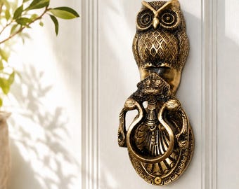 Solid Brass Owl Door Knocker, Owl Door Knocker, Antique Brass Door Knocker, Front Door Hardware, Farmhouse Decor, Rustic Entryway Decor.