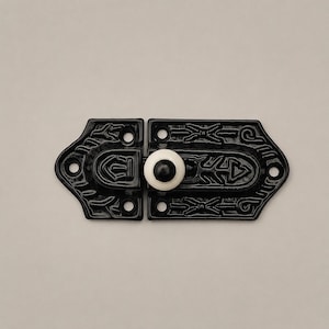 Black Cabinet Latch with Ceramic Knob, Antique Cupboard Door Latch, Farmhouse Kitchen Cabinet Hardware, Window Catch Lock