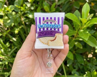 Uncrustables Sandwich Badge Reel – Retractable Nurse Holder, Teacher Lunch Accessory