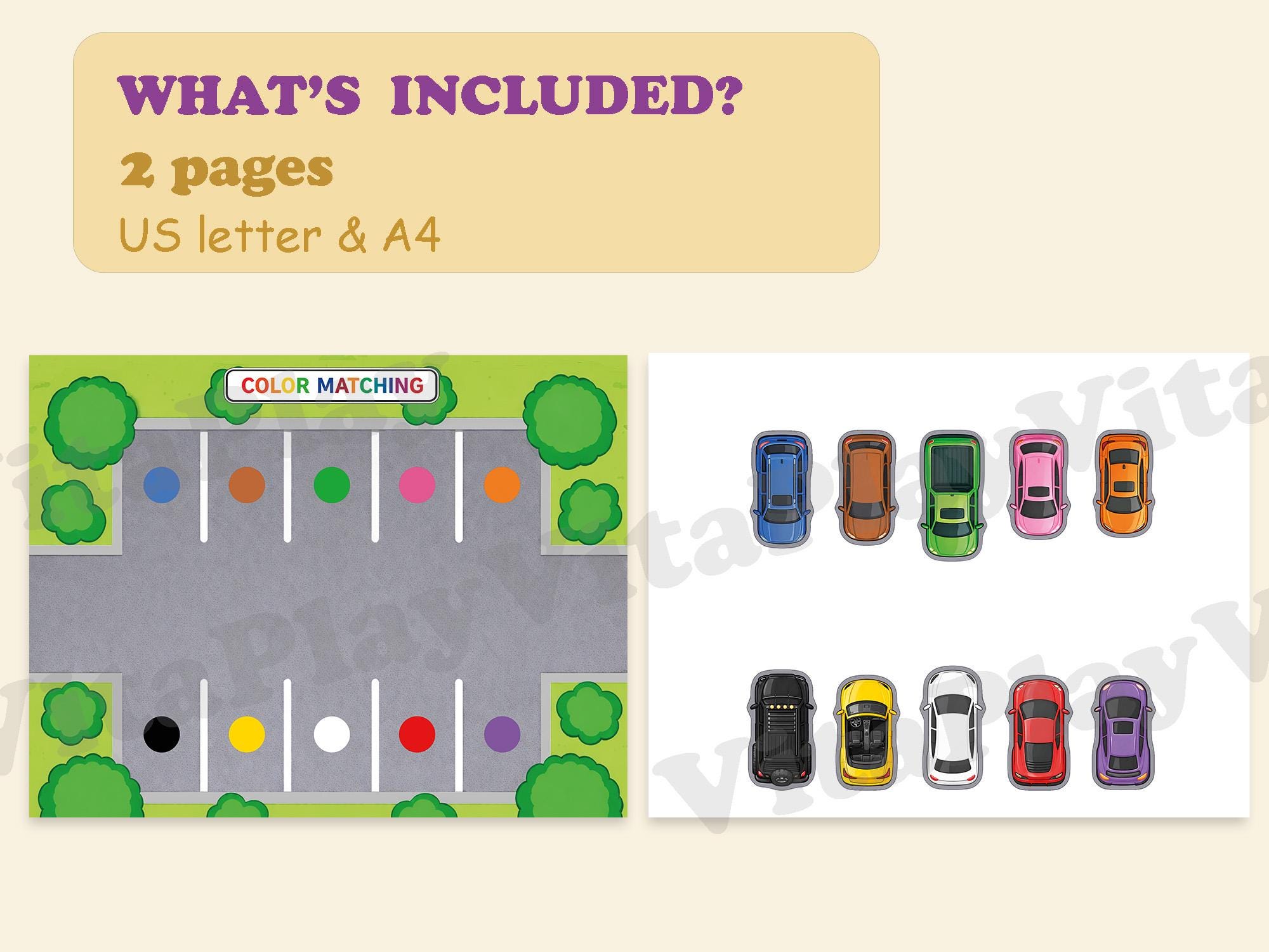 Color Matching Cars Game | Toddler Learning Activity (printable PDF) - Etsy